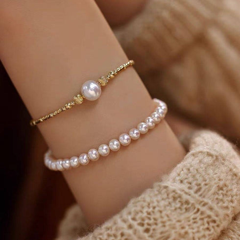 7-8mm Freshwater Pearl Tube Beaded Bracelet 18K Gold - House Of Pearls